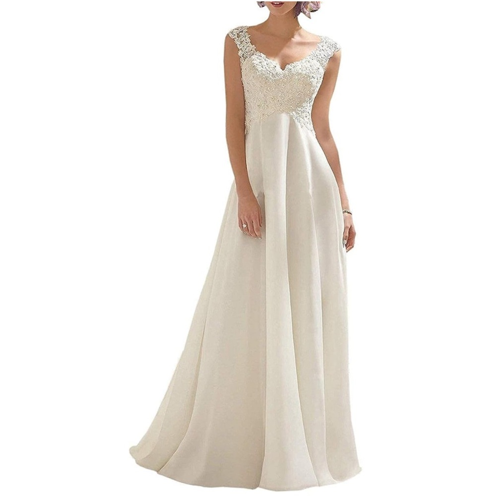 Elegant off white Lace Bodice A-Line Dress.